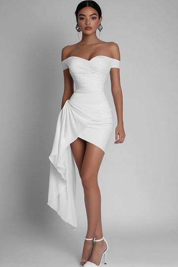 White Bodycon Chiffon Short Graduation Dress with Sash